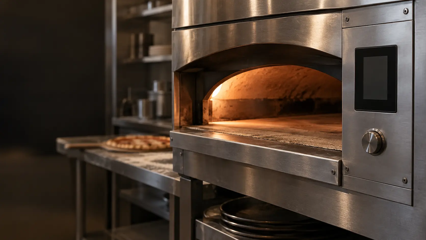 The small digital control of a deck pizza oven seen close.